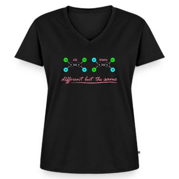 cis & trans - molekularer Unterschied - Frauen Premium Bio T-Shirt mit V-Ausschnitt - Schwarz - Vorne - AI Model Female 172 light (172cm)