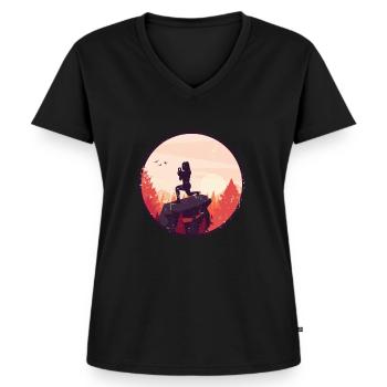 HIIT Fitness Frau - Frauen Premium Bio T-Shirt mit V-Ausschnitt - Schwarz - Vorne - AI Model Female 172 light (172cm)