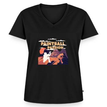 Paintball Passion - Frauen Premium Bio T-Shirt mit V-Ausschnitt - Schwarz - Vorne - AI Model Female 172 light (172cm)