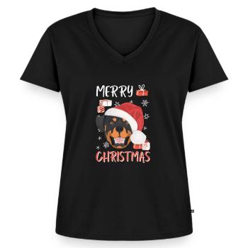 Rottweiler Frohe Weihnachten - Frauen Premium Bio T-Shirt mit V-Ausschnitt - Schwarz - Vorne - AI Model Female 172 light (172cm)