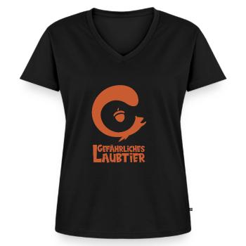 Gefährliches Laubtier Eichhörnchen - Frauen Premium Bio T-Shirt mit V-Ausschnitt - Schwarz - Vorne - AI Model Female 172 light (172cm)