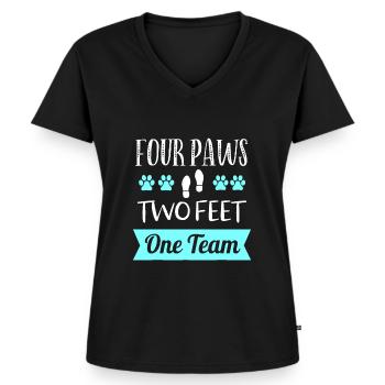 Hunde Agility Bekleidung Vier Pfoten Zwei Füße Team Hund Tr - Frauen Premium Bio T-Shirt mit V-Ausschnitt - Schwarz - Vorne - AI Model Female 172 light (172cm)