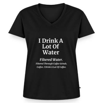 Ich trinke viel Kaffee Lustiger Kaffee Witz - Frauen Premium Bio T-Shirt mit V-Ausschnitt - Schwarz - Vorne - AI Model Female 172 light (172cm)