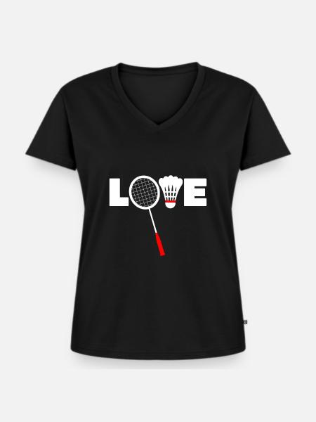 Badminton-Idee - LIEBE - Frauen Premium Bio T-Shirt mit V-Ausschnitt - Schwarz