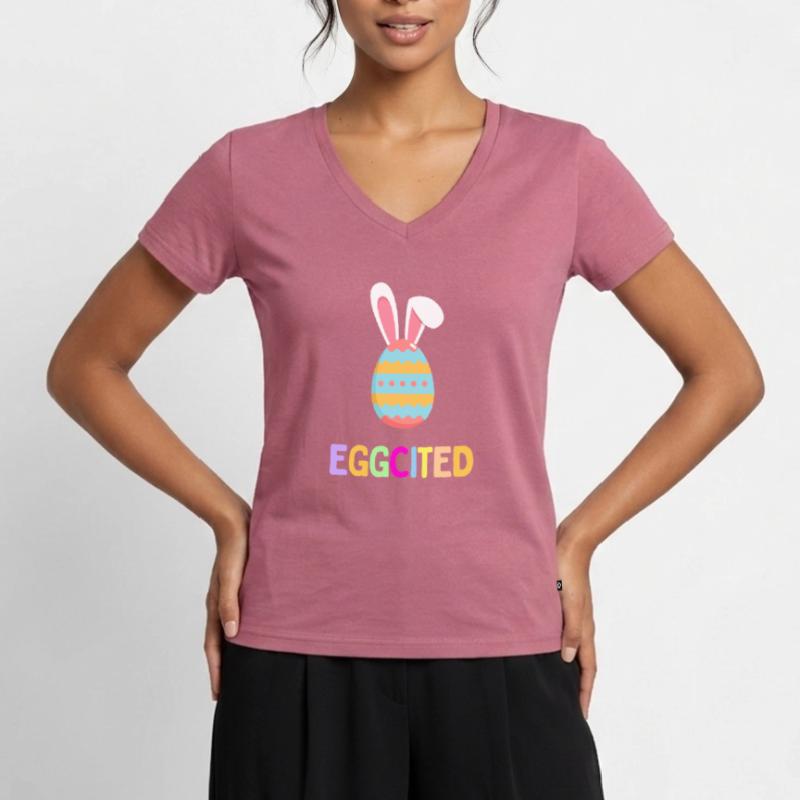 Eggcited For Easter | Funny Easter Egg With Easter Women's Premium Organic V-neck T-shirt