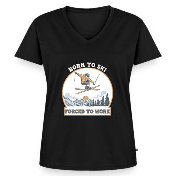 Born To Ski, Forced To Work – Lustiges Skileben - Frauen Premium Bio T-Shirt mit V-Ausschnitt - Schwarz - Vorne - AI Model Female 172 light (172cm)
