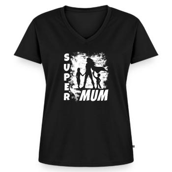 SuperMum Mutter mit Kindern Muttertag Geschenk - Frauen Premium Bio T-Shirt mit V-Ausschnitt - Schwarz - Vorne - AI Model Female 172 light (172cm)