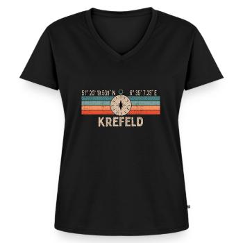 Vintage Krefeld Kompass Retro Heimatstadt - Frauen Premium Bio T-Shirt mit V-Ausschnitt - Schwarz - Vorne - AI Model Female 172 light (172cm)