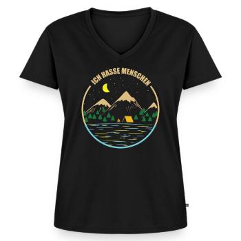 Ich hasse Menschen - Frauen Premium Bio T-Shirt mit V-Ausschnitt - Schwarz - Vorne - AI Model Female 172 light (172cm)