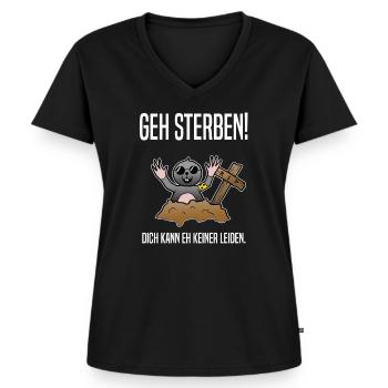 Geh Sterben Maulwurf Kreuz Friedhof Lustig Sprüche - Frauen Premium Bio T-Shirt mit V-Ausschnitt - Schwarz - Vorne - AI Model Female 172 light (172cm)