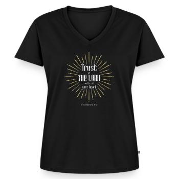 Bibelspruch Vers Jesus Spruch - Frauen Premium Bio T-Shirt mit V-Ausschnitt - Schwarz - Vorne - AI Model Female 172 light (172cm)