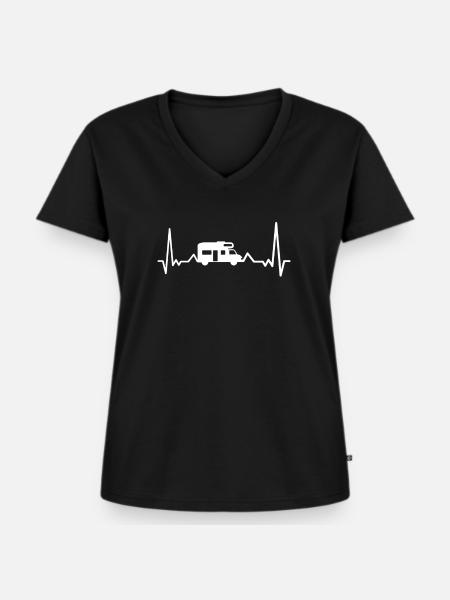 Campen Campingbus Camping - Frauen Premium Bio T-Shirt mit V-Ausschnitt - Schwarz