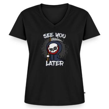 See You Later - Funny Grim Reaper - Halloween - Women's Premium Organic V-neck T-shirt - black - Front - AI Model Female 172 light (172cm)