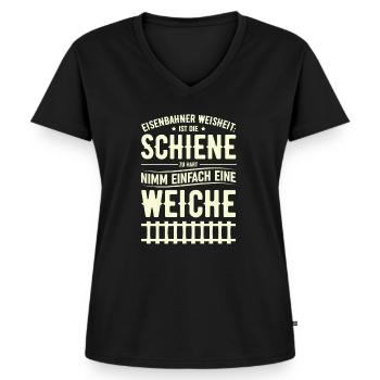 Eisenbahner - Frauen Premium Bio T-Shirt mit V-Ausschnitt - Schwarz - Vorne - AI Model Female 172 light (172cm)