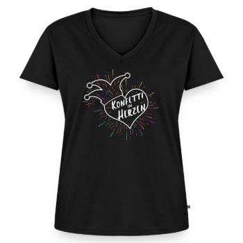Konfetti im Herzen Fasching Karneval Spruch Kostüm - Frauen Premium Bio T-Shirt mit V-Ausschnitt - Schwarz - Vorne - AI Model Female 172 light (172cm)