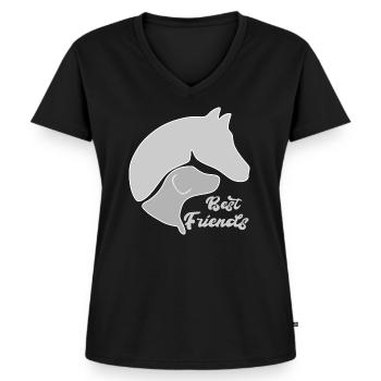 Hund und Pferd zusammen auf einem Design - Frauen Premium Bio T-Shirt mit V-Ausschnitt - Schwarz - Vorne - AI Model Female 172 light (172cm)