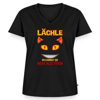 Lächle du kannst sie nicht alle töten - Frauen Premium Bio T-Shirt mit V-Ausschnitt - Schwarz - Vorne - AI Model Female 172 light (172cm)