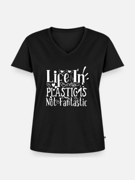 Plastik Umweltschutz - Frauen Premium Bio T-Shirt mit V-Ausschnitt - Schwarz