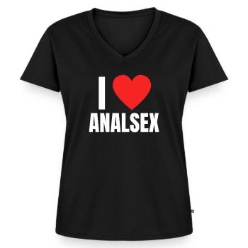 I Love Analsex Shirt Humor Sex Anal Gift Idea - Frauen Premium Bio T-Shirt mit V-Ausschnitt - Schwarz - Vorne - AI Model Female 172 light (172cm)