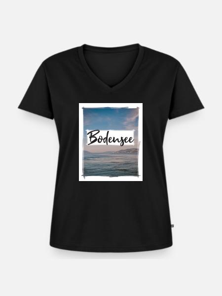 Bodensee - Frauen Premium Bio T-Shirt mit V-Ausschnitt - Schwarz
