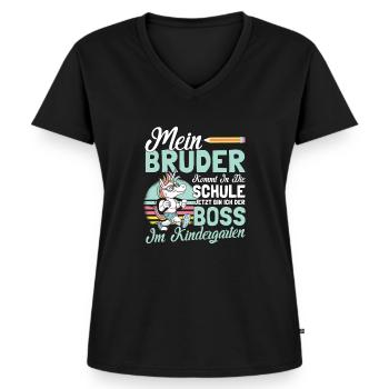 Kindergarten Start Kita Geschwisterkind Bruder - Frauen Premium Bio T-Shirt mit V-Ausschnitt - Schwarz - Vorne - AI Model Female 172 light (172cm)