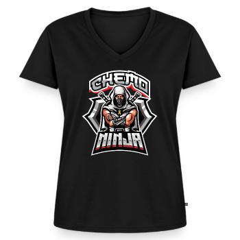 Chemo Ninja Childhood Cancer Awareness - Frauen Premium Bio T-Shirt mit V-Ausschnitt - Schwarz - Vorne - AI Model Female 172 light (172cm)