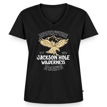 Jackson Hole T Shirt Eagle Wyoming Park Abenteuer - Frauen Premium Bio T-Shirt mit V-Ausschnitt - Schwarz - Vorne - AI Model Female 172 light (172cm)