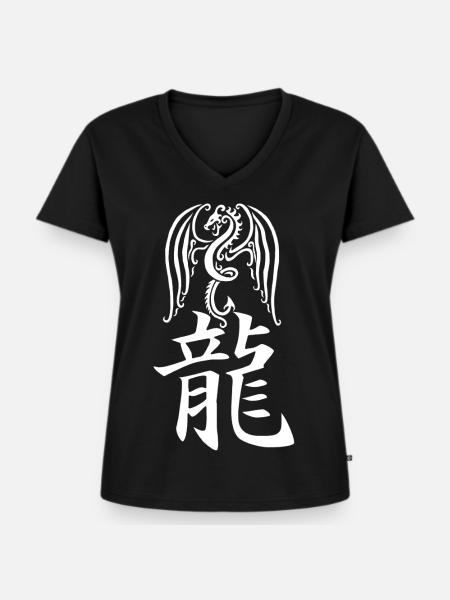Dragon blanc japonais - T-shirt encolure en V Premium bio Femme - noir
