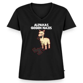 Alpakas gegen Nazis - Frauen Premium Bio T-Shirt mit V-Ausschnitt - Schwarz - Vorne - AI Model Female 172 light (172cm)