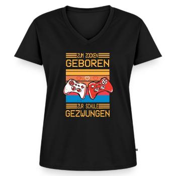 Fun Zum Zocken Geboren Zur Schule Gezwungen Gifts - Frauen Premium Bio T-Shirt mit V-Ausschnitt - Schwarz - Vorne - AI Model Female 172 light (172cm)
