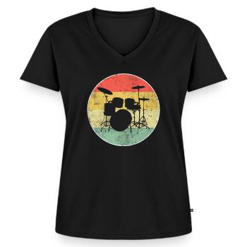 Schlagzeug Drums Drumkit Retro - Frauen Premium Bio T-Shirt mit V-Ausschnitt - Schwarz - Vorne - AI Model Female 172 light (172cm)