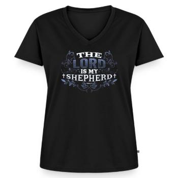 Jesus Christ - The Lord is my Shepherd -Psalm 23 - Women's Premium Organic V-neck T-shirt - black - Front - AI Model Female 172 light (172cm)