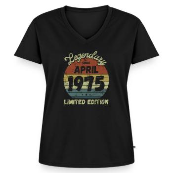 Legendary since April 1975 - Birthday - Women's Premium Organic V-neck T-shirt - black - Front - AI Model Female 172 light (172cm)