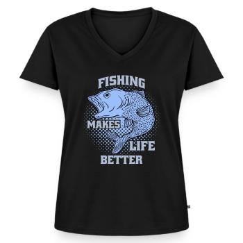 funny saying fishing - Women's Premium Organic V-neck T-shirt - black - Front - AI Model Female 172 light (172cm)
