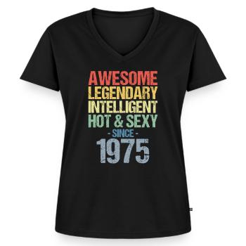 Geboren 1975 Jahrgang 1975 Geburtstag - Frauen Premium Bio T-Shirt mit V-Ausschnitt - Schwarz - Vorne - AI Model Female 172 light (172cm)
