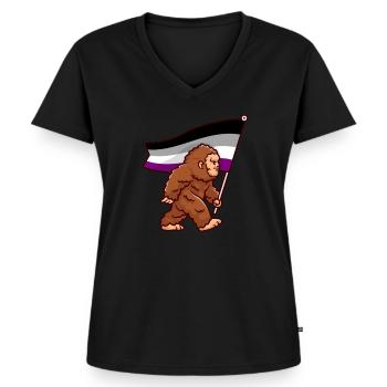 Bigfoot Asexual Pride Ace Flagge Farben Sasquatch - Frauen Premium Bio T-Shirt mit V-Ausschnitt - Schwarz - Vorne - AI Model Female 172 light (172cm)