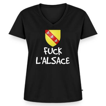 Fuck L'Alsace - Humour Lorrain - T-shirt encolure en V Premium bio Femme - noir - Devant - AI Model Female 172 light (172cm)