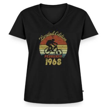 Anniversaire Vélo Vélo Février 1968 - T-shirt encolure en V Premium bio Femme - noir - Devant - AI Model Female 172 light (172cm)