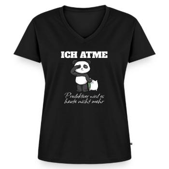 Ich Atme Produktiver Wird Es Heute Nicht Mehr - Frauen Premium Bio T-Shirt mit V-Ausschnitt - Schwarz - Vorne - AI Model Female 172 light (172cm)