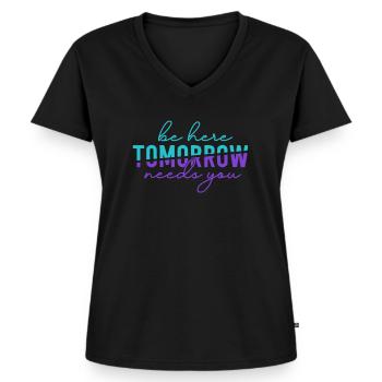 Be Here Tomorrow Suicide Prevention Awareness - Women's Premium Organic V-neck T-shirt - black - Front - AI Model Female 172 light (172cm)