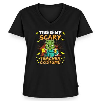 C’est mon effrayant professeur Costume School Halloween - T-shirt encolure en V Premium bio Femme - noir - Devant - AI Model Female 172 light (172cm)