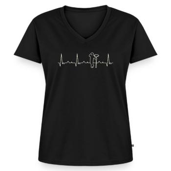 Schornsteinfeger. Herz. Liebe. Ekg. Impuls. - Frauen Premium Bio T-Shirt mit V-Ausschnitt - Schwarz - Vorne - AI Model Female 172 light (172cm)