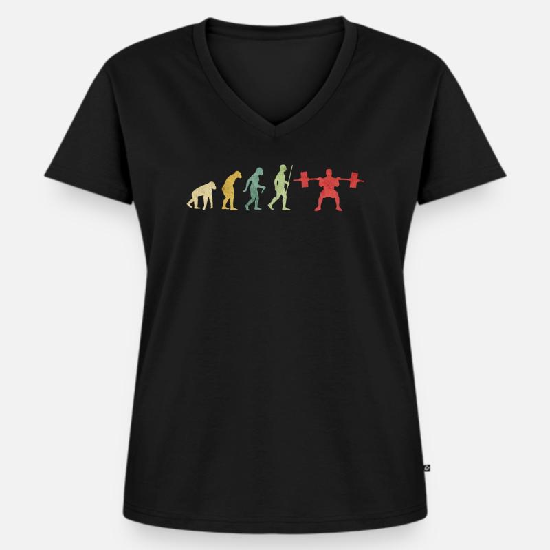 Evolution des Gewichtshebens Körperbau - Frauen Premium Bio T-Shirt mit V-Ausschnitt - Schwarz