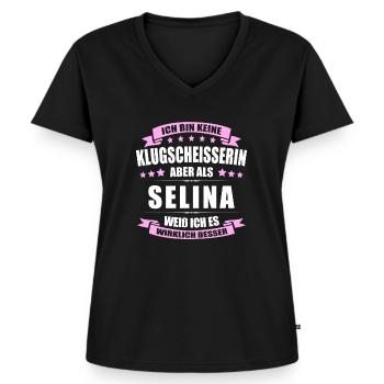 Name Selina Vorname Klugscheisserin Namenstag - Frauen Premium Bio T-Shirt mit V-Ausschnitt - Schwarz - Vorne - AI Model Female 172 light (172cm)