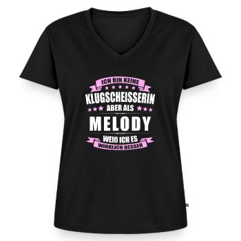 Name Melody Vorname Klugscheisserin Namenstag - Frauen Premium Bio T-Shirt mit V-Ausschnitt - Schwarz - Vorne - AI Model Female 172 light (172cm)
