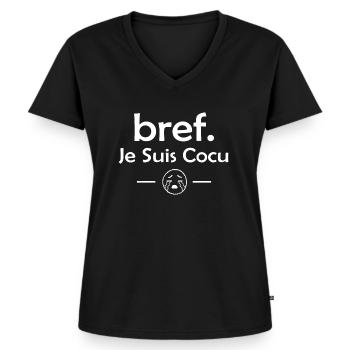 Cocu cadeau drôle humour couple célibataire - T-shirt encolure en V Premium bio Femme - noir - Devant - AI Model Female 172 light (172cm)