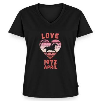 Love Horses Riding Anniversaire Avril 1972 - T-shirt encolure en V Premium bio Femme - noir - Devant - AI Model Female 172 light (172cm)