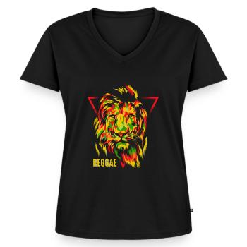 Reggae lion design For reggae music lovers - Women's Premium Organic V-neck T-shirt - black - Front - AI Model Female 172 light (172cm)