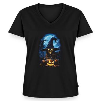 Halloween Creepy Artwork Horreur - T-shirt encolure en V Premium bio Femme - noir - Devant - AI Model Female 172 light (172cm)