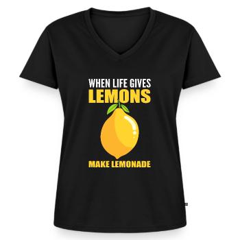 Quand la vie donne des citrons Faire de la limonade - T-shirt encolure en V Premium bio Femme - noir - Devant - AI Model Female 172 light (172cm)
